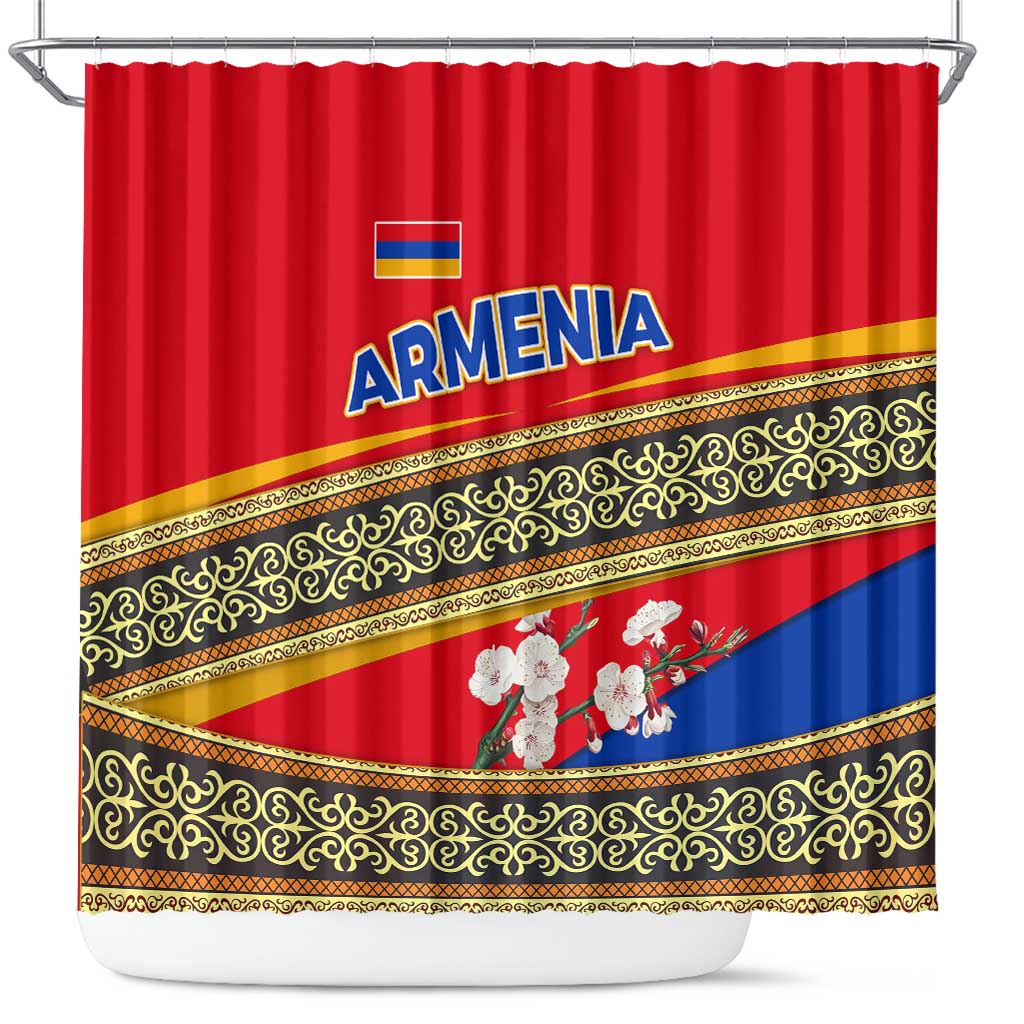 Armenia Traditional Pattern Shower Curtain with Floral Motif and National Flag Design - Wonder Print Shop