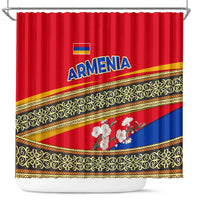 Armenia Traditional Pattern Shower Curtain with Floral Motif and National Flag Design - Wonder Print Shop
