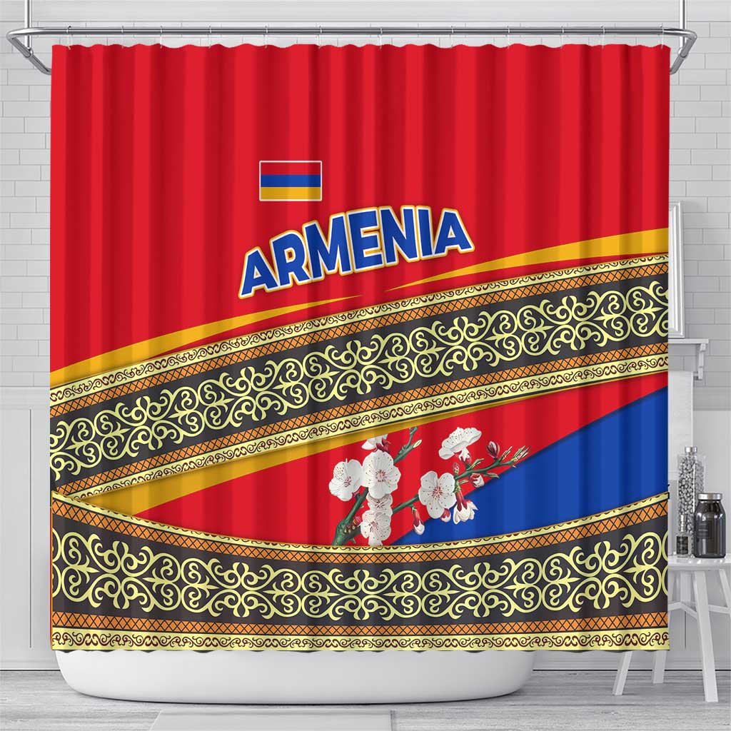 Armenia Traditional Pattern Shower Curtain with Floral Motif and National Flag Design - Wonder Print Shop