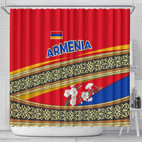 Armenia Traditional Pattern Shower Curtain with Floral Motif and National Flag Design - Wonder Print Shop
