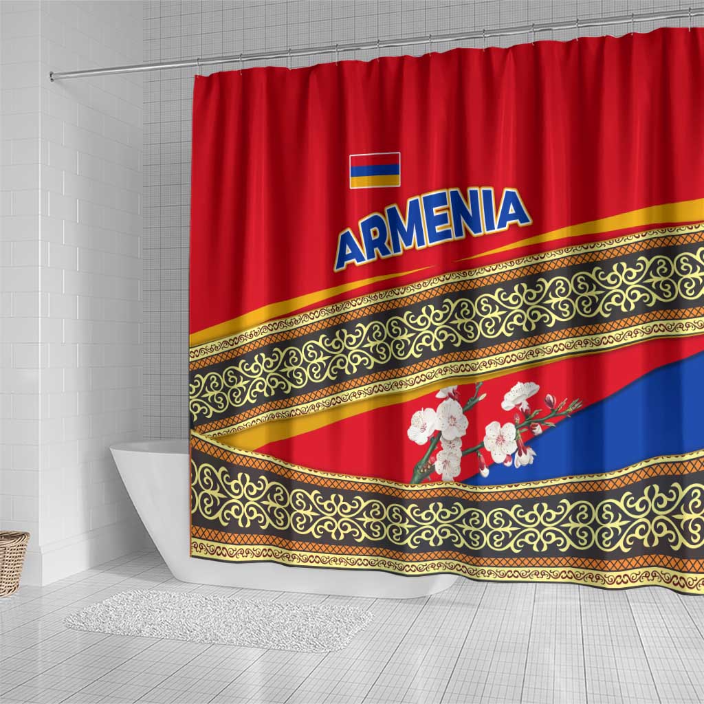 Armenia Traditional Pattern Shower Curtain with Floral Motif and National Flag Design - Wonder Print Shop