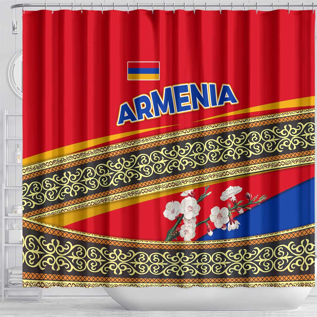 Armenia Traditional Pattern Shower Curtain with Floral Motif and National Flag Design - Wonder Print Shop