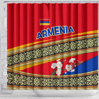 Armenia Traditional Pattern Shower Curtain with Floral Motif and National Flag Design - Wonder Print Shop