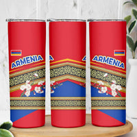 Armenia Traditional Pattern Skinny Tumbler with Floral Motif and National Flag Design - Wonder Print Shop