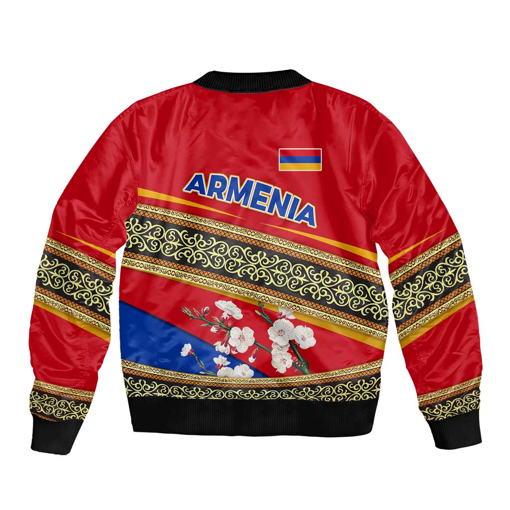 Armenia Traditional Pattern Sleeve Zip Bomber Jacket with Floral Motif and National Flag Design - Wonder Print Shop