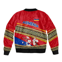 Armenia Traditional Pattern Sleeve Zip Bomber Jacket with Floral Motif and National Flag Design - Wonder Print Shop