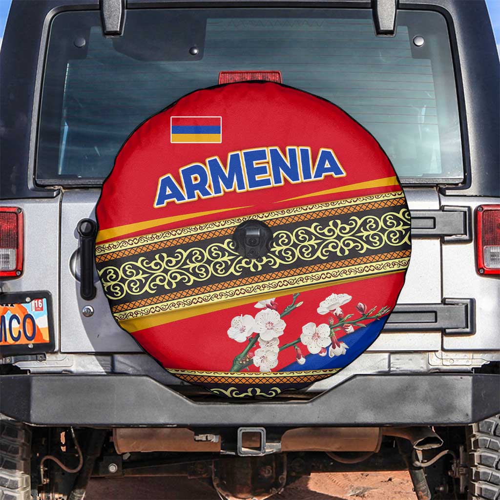 Armenia Traditional Pattern Spare Tire Cover with Floral Motif and National Flag Design - Wonder Print Shop