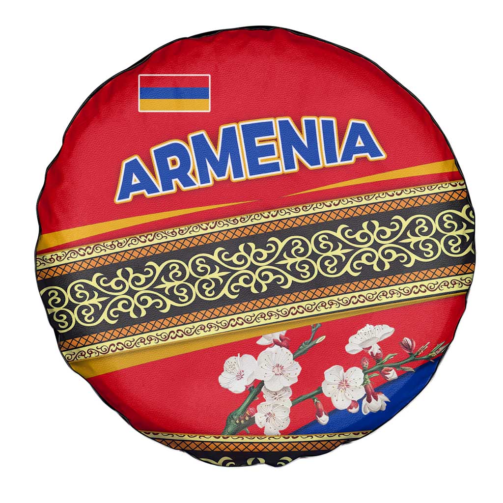 Armenia Traditional Pattern Spare Tire Cover with Floral Motif and National Flag Design - Wonder Print Shop