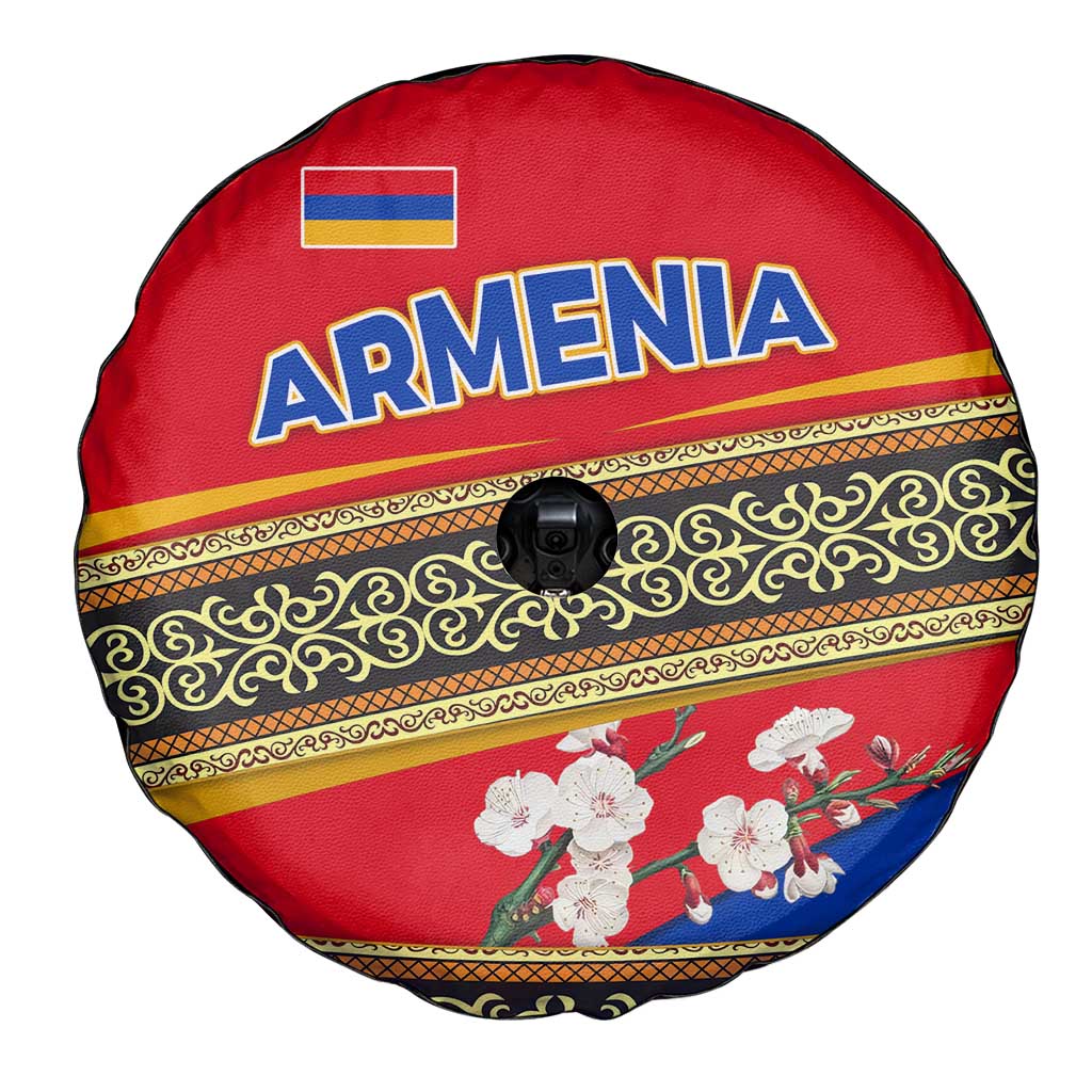 Armenia Traditional Pattern Spare Tire Cover with Floral Motif and National Flag Design - Wonder Print Shop