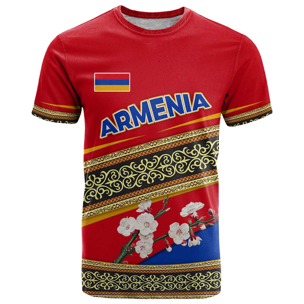 Armenia Traditional Pattern T Shirt with Floral Motif and National Flag Design - Wonder Print Shop
