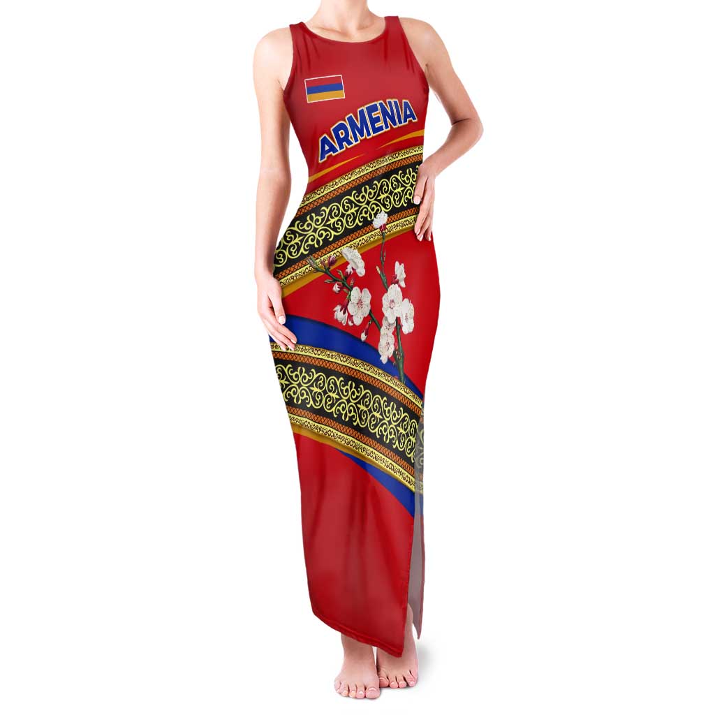Armenia Traditional Pattern Tank Maxi Dress with Floral Motif and National Flag Design - Wonder Print Shop
