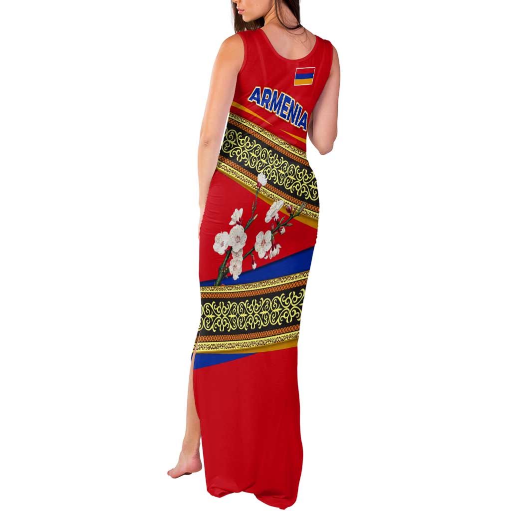 Armenia Traditional Pattern Tank Maxi Dress with Floral Motif and National Flag Design - Wonder Print Shop