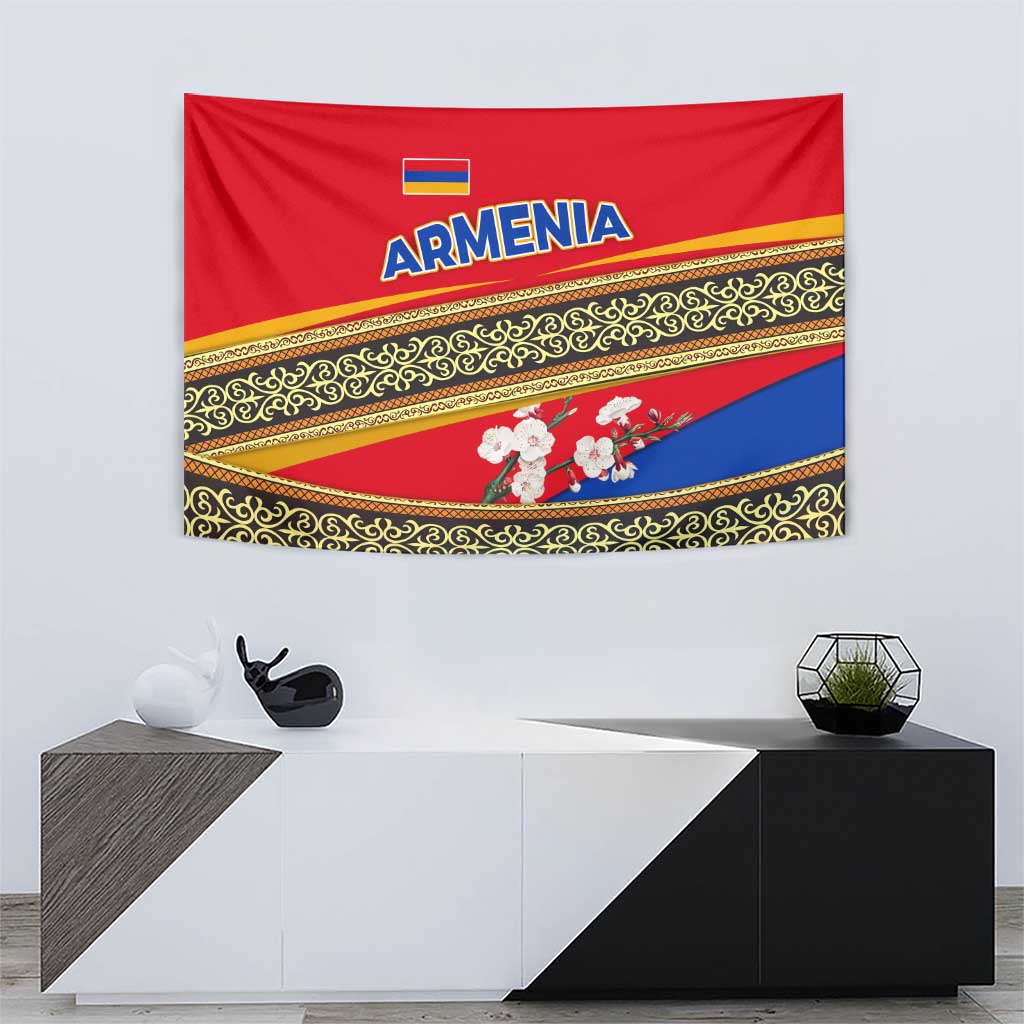 Armenia Traditional Pattern Tapestry with Floral Motif and National Flag Design - Wonder Print Shop