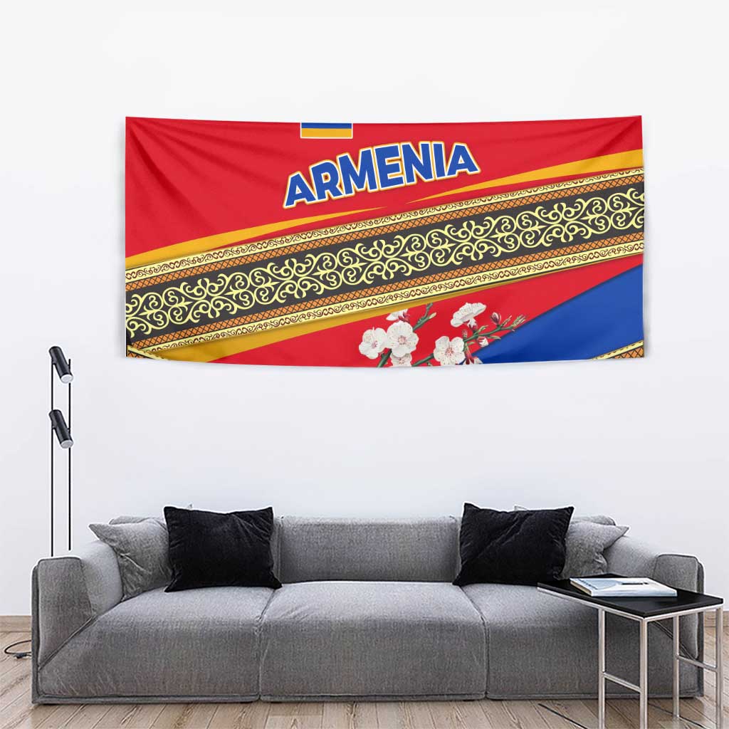 Armenia Traditional Pattern Tapestry with Floral Motif and National Flag Design - Wonder Print Shop
