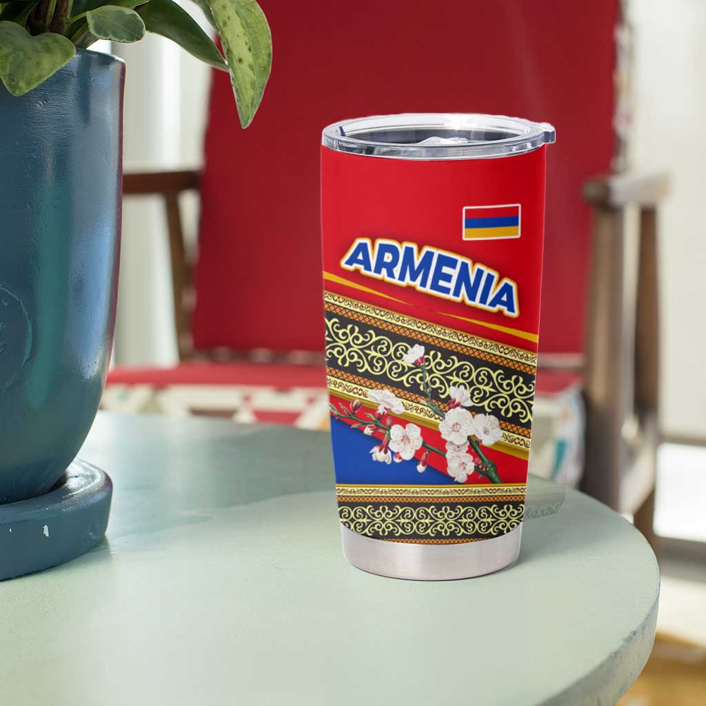 Armenia Traditional Pattern Tumbler Cup with Floral Motif and National Flag Design - Wonder Print Shop