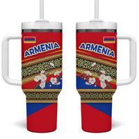 Armenia Traditional Pattern Tumbler With Handle with Floral Motif and National Flag Design - Wonder Print Shop