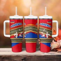 Armenia Traditional Pattern Tumbler With Handle with Floral Motif and National Flag Design - Wonder Print Shop
