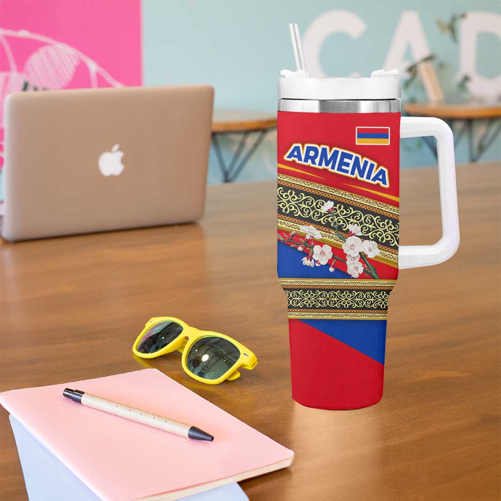 Armenia Traditional Pattern Tumbler With Handle with Floral Motif and National Flag Design - Wonder Print Shop