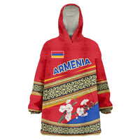 Armenia Traditional Pattern Wearable Blanket Hoodie with Floral Motif and National Flag Design - Wonder Print Shop