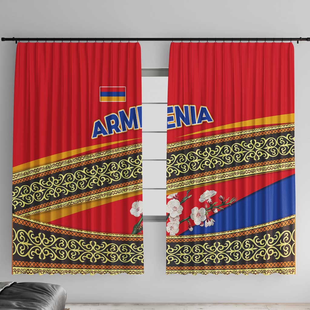 Armenia Traditional Pattern Window Curtain with Floral Motif and National Flag Design - Wonder Print Shop