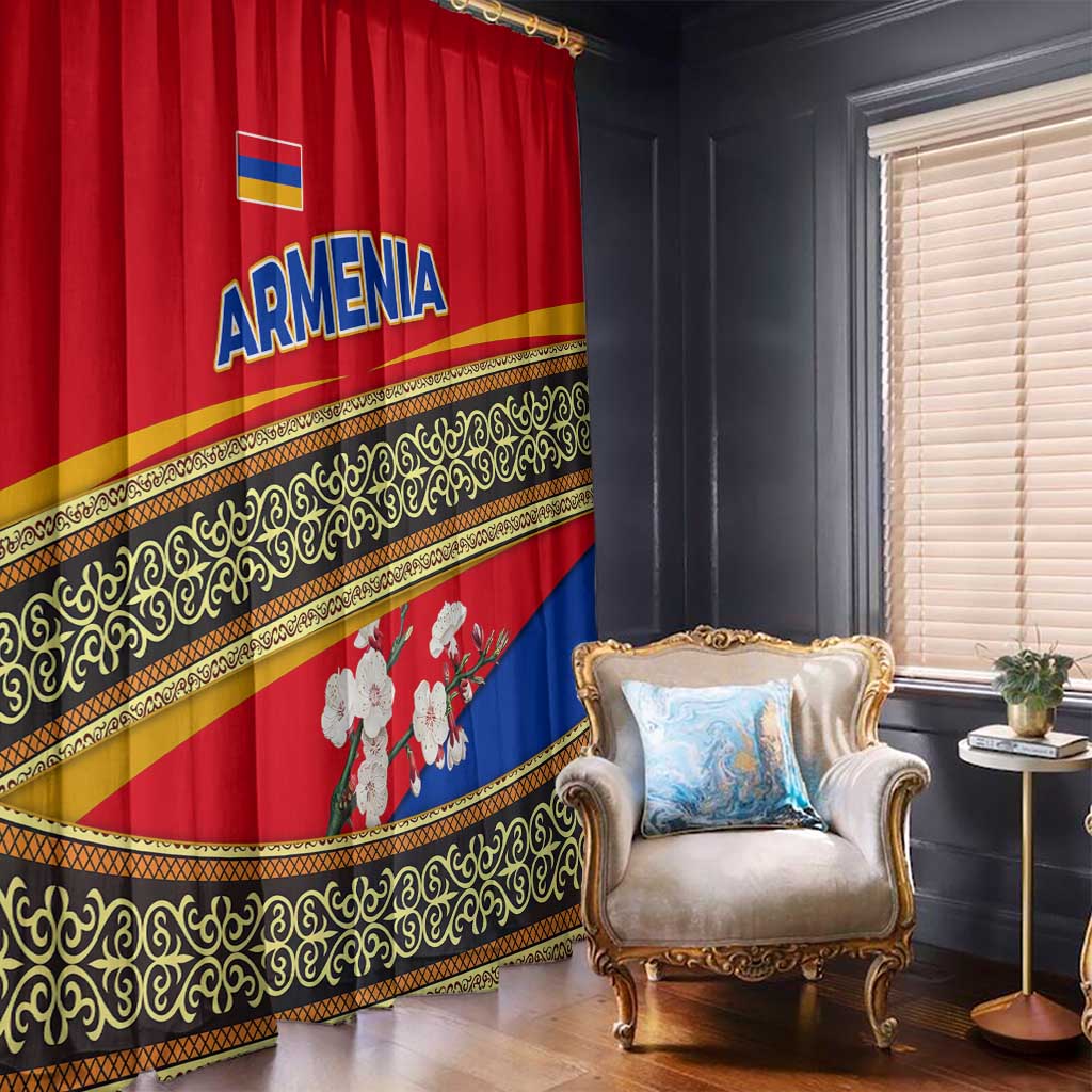 Armenia Traditional Pattern Window Curtain with Floral Motif and National Flag Design - Wonder Print Shop
