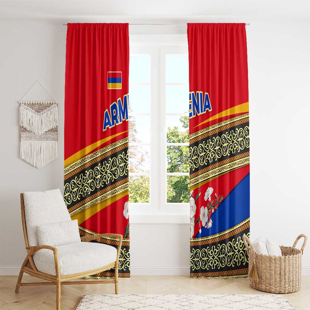 Armenia Traditional Pattern Window Curtain with Floral Motif and National Flag Design - Wonder Print Shop
