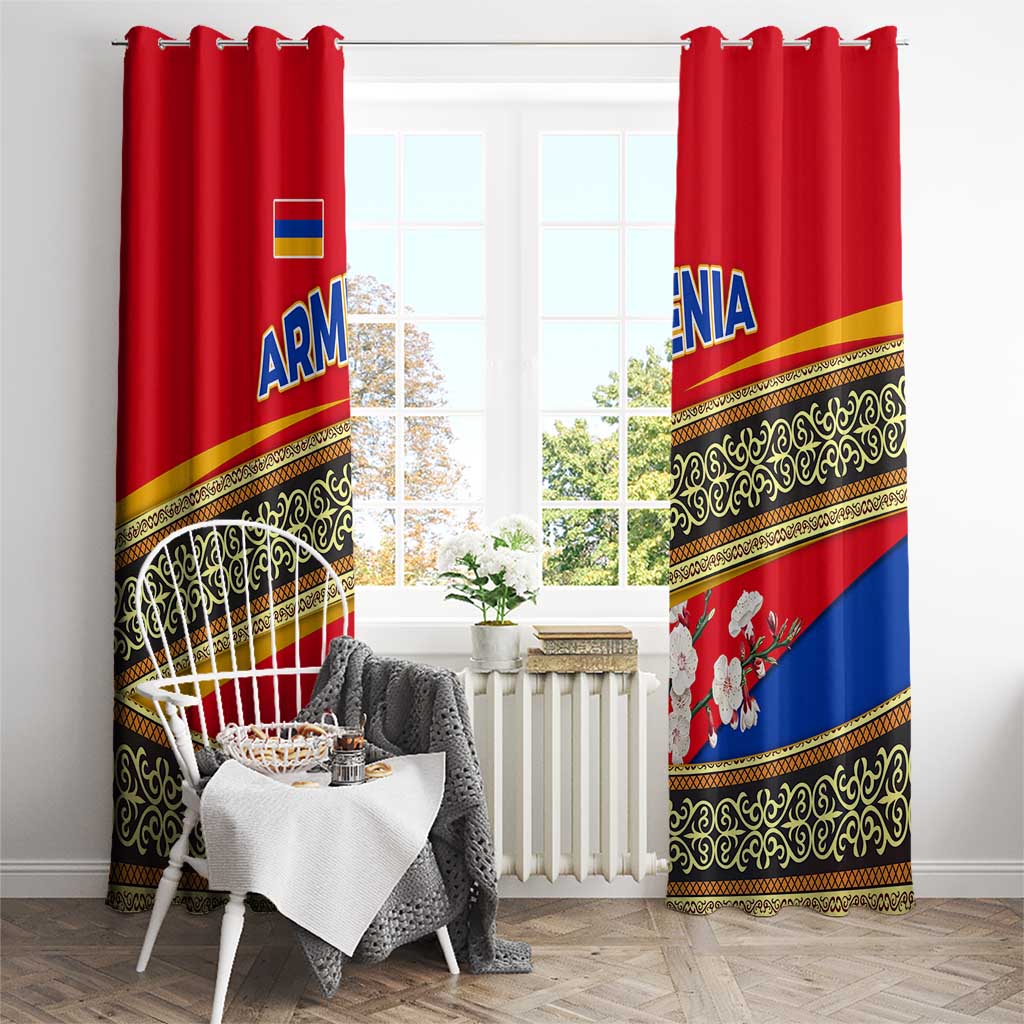 Armenia Traditional Pattern Window Curtain with Floral Motif and National Flag Design - Wonder Print Shop