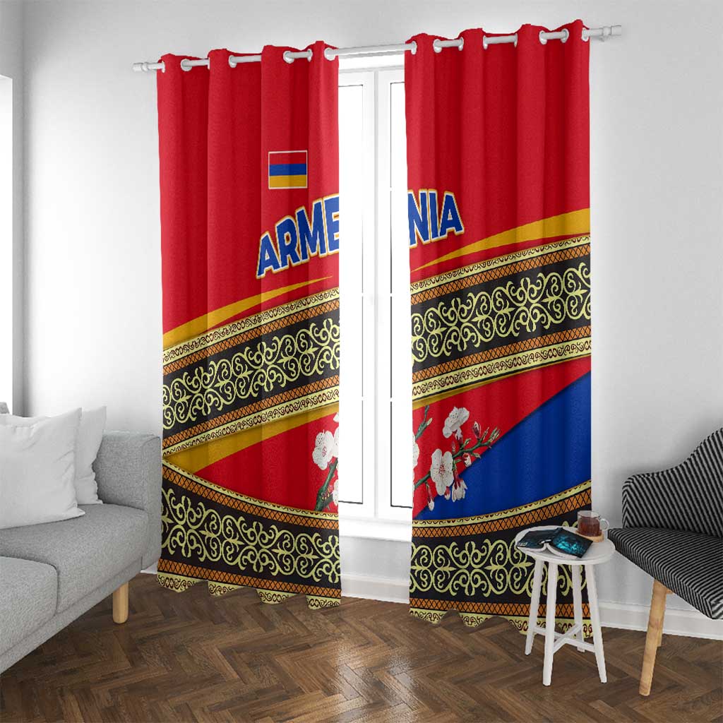 Armenia Traditional Pattern Window Curtain with Floral Motif and National Flag Design - Wonder Print Shop