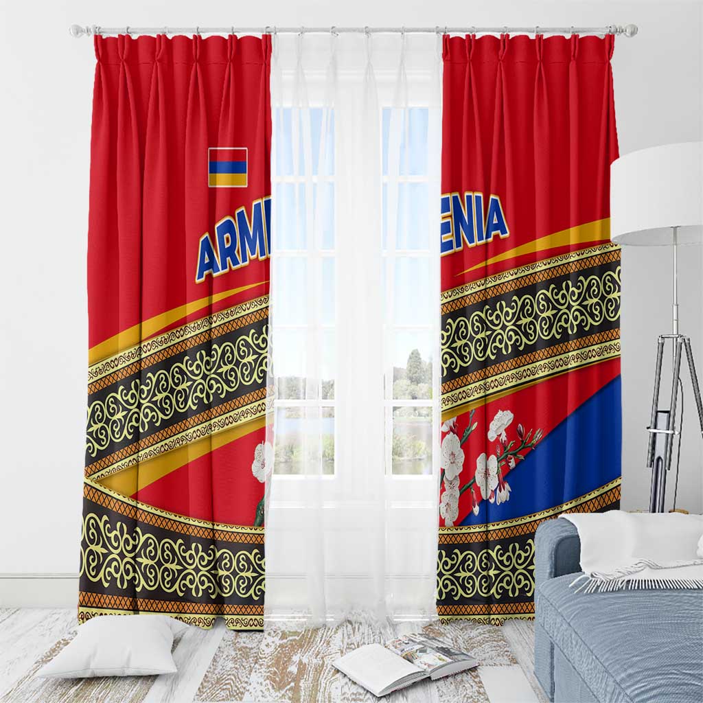 Armenia Traditional Pattern Window Curtain with Floral Motif and National Flag Design - Wonder Print Shop