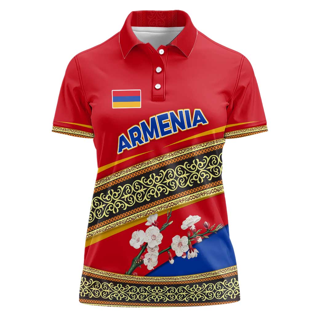 Armenia Traditional Pattern Women Polo Shirt with Floral Motif and National Flag Design - Wonder Print Shop
