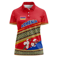 Armenia Traditional Pattern Women Polo Shirt with Floral Motif and National Flag Design - Wonder Print Shop