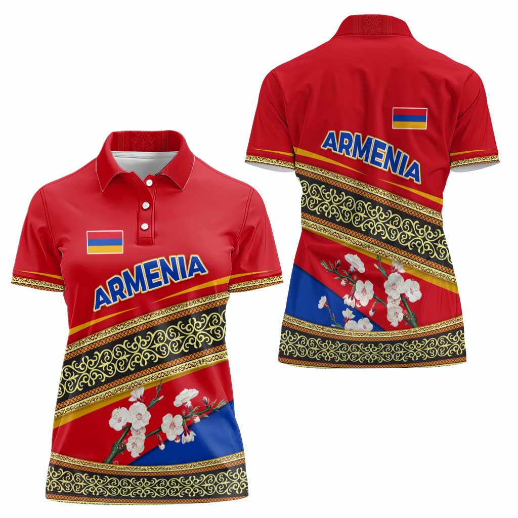 Armenia Traditional Pattern Women Polo Shirt with Floral Motif and National Flag Design - Wonder Print Shop