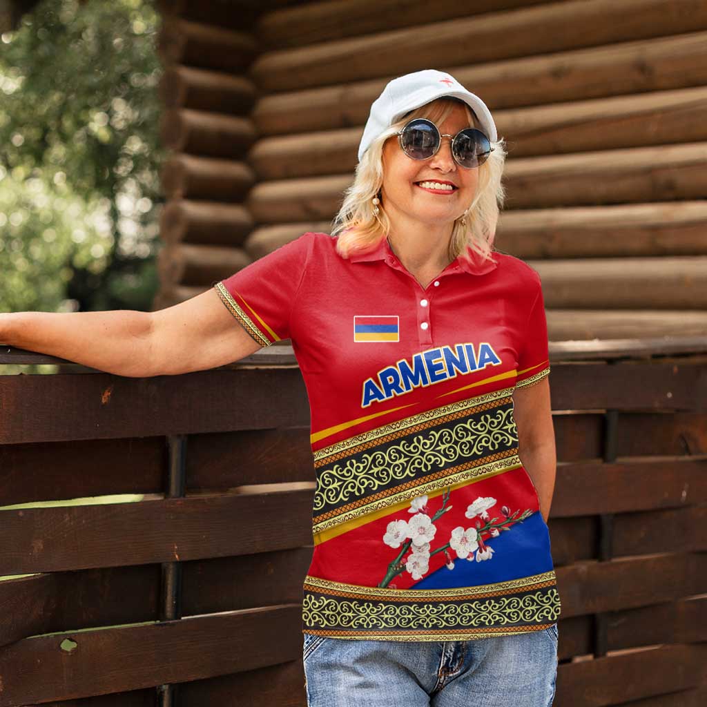 Armenia Traditional Pattern Women Polo Shirt with Floral Motif and National Flag Design - Wonder Print Shop