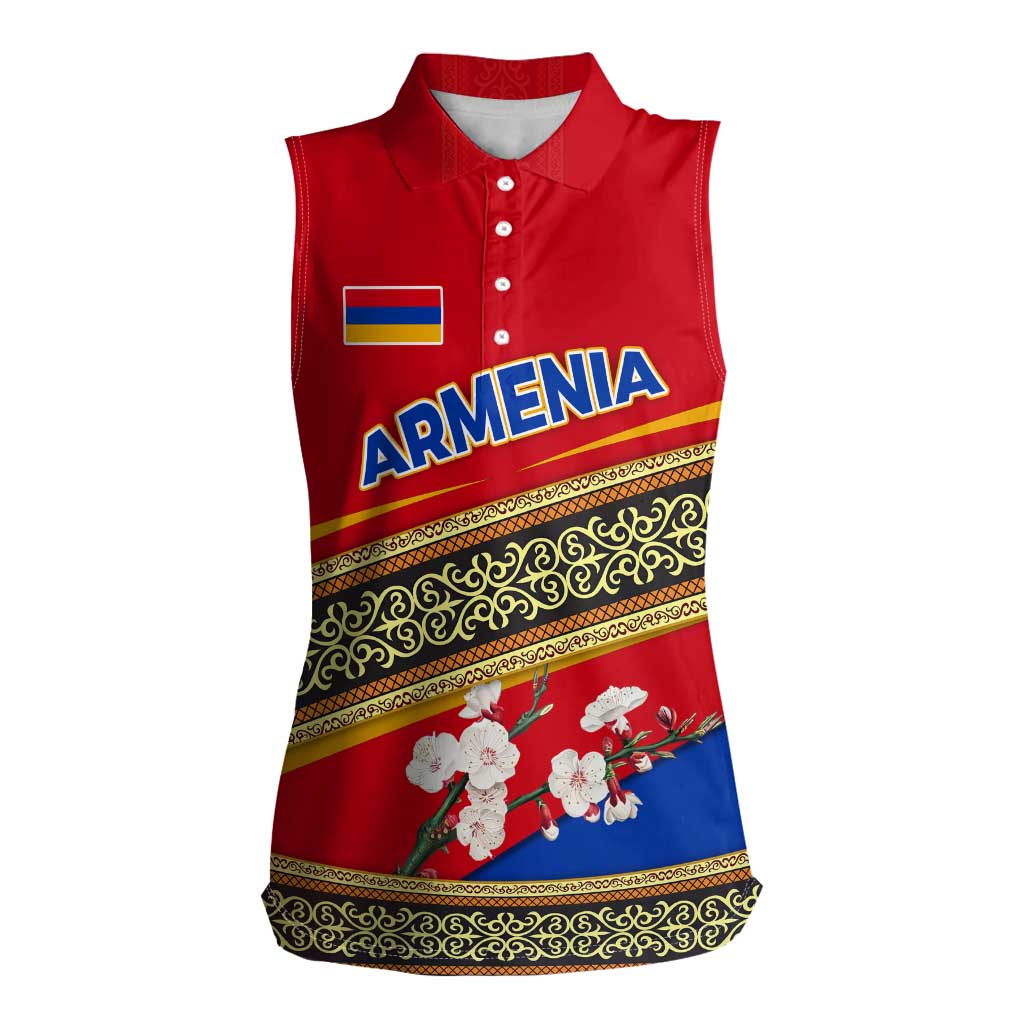 Armenia Traditional Pattern Women Sleeveless Polo Shirt with Floral Motif and National Flag Design - Wonder Print Shop
