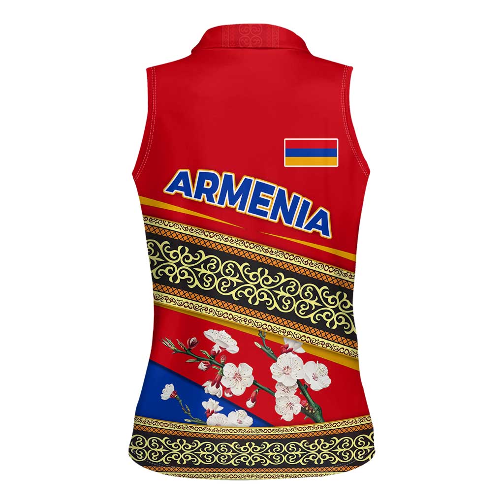 Armenia Traditional Pattern Women Sleeveless Polo Shirt with Floral Motif and National Flag Design - Wonder Print Shop