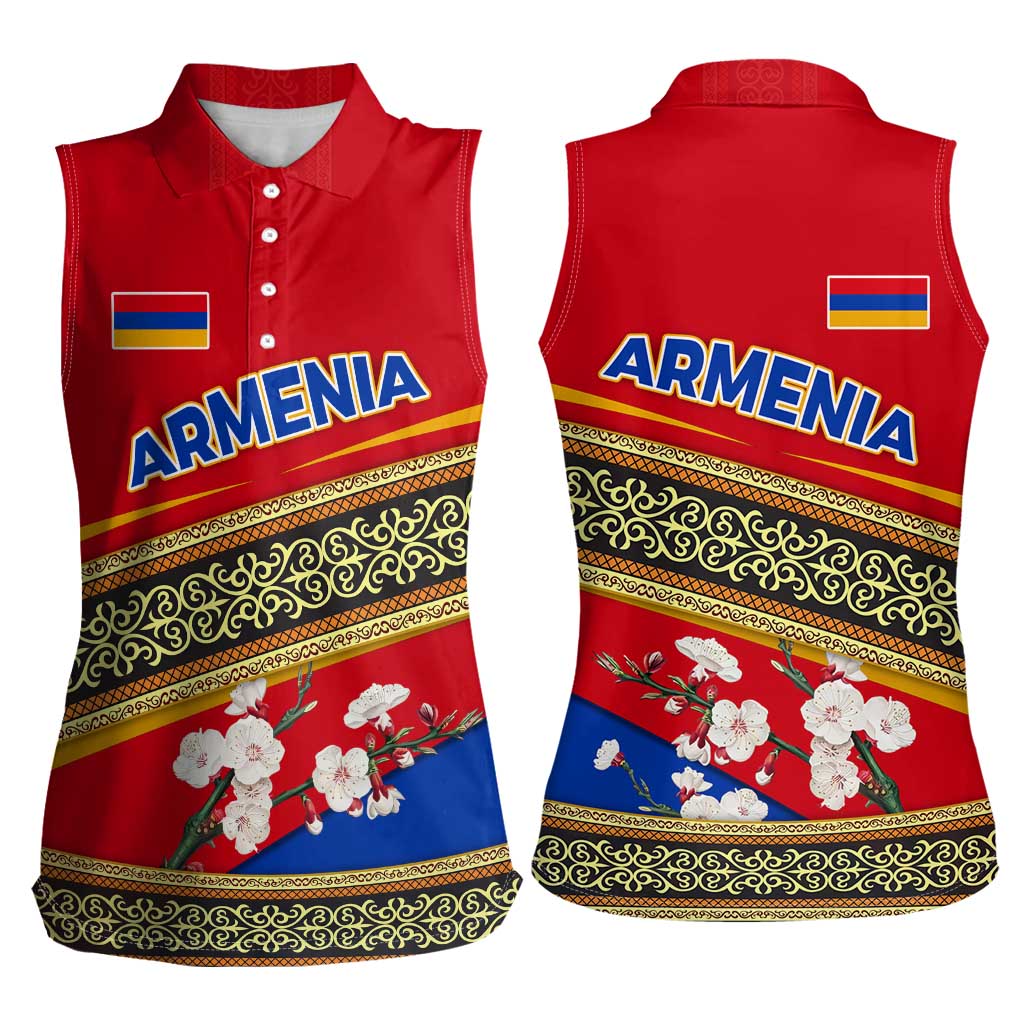 Armenia Traditional Pattern Women Sleeveless Polo Shirt with Floral Motif and National Flag Design - Wonder Print Shop