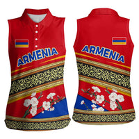 Armenia Traditional Pattern Women Sleeveless Polo Shirt with Floral Motif and National Flag Design - Wonder Print Shop