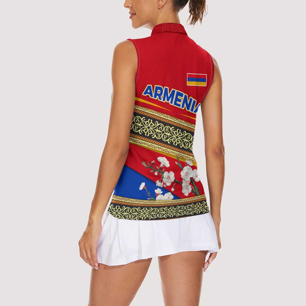 Armenia Traditional Pattern Women Sleeveless Polo Shirt with Floral Motif and National Flag Design - Wonder Print Shop