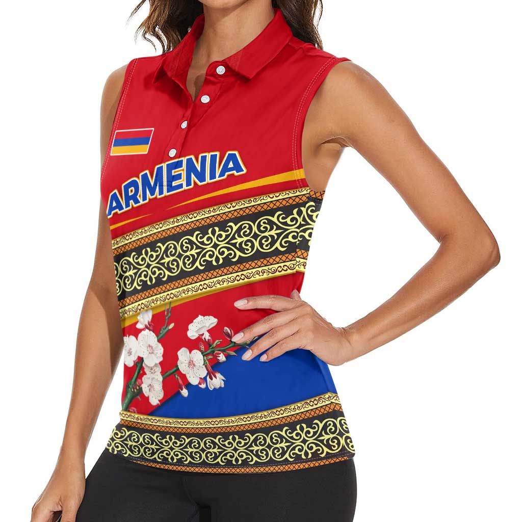 Armenia Traditional Pattern Women Sleeveless Polo Shirt with Floral Motif and National Flag Design - Wonder Print Shop