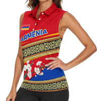 Armenia Traditional Pattern Women Sleeveless Polo Shirt with Floral Motif and National Flag Design - Wonder Print Shop