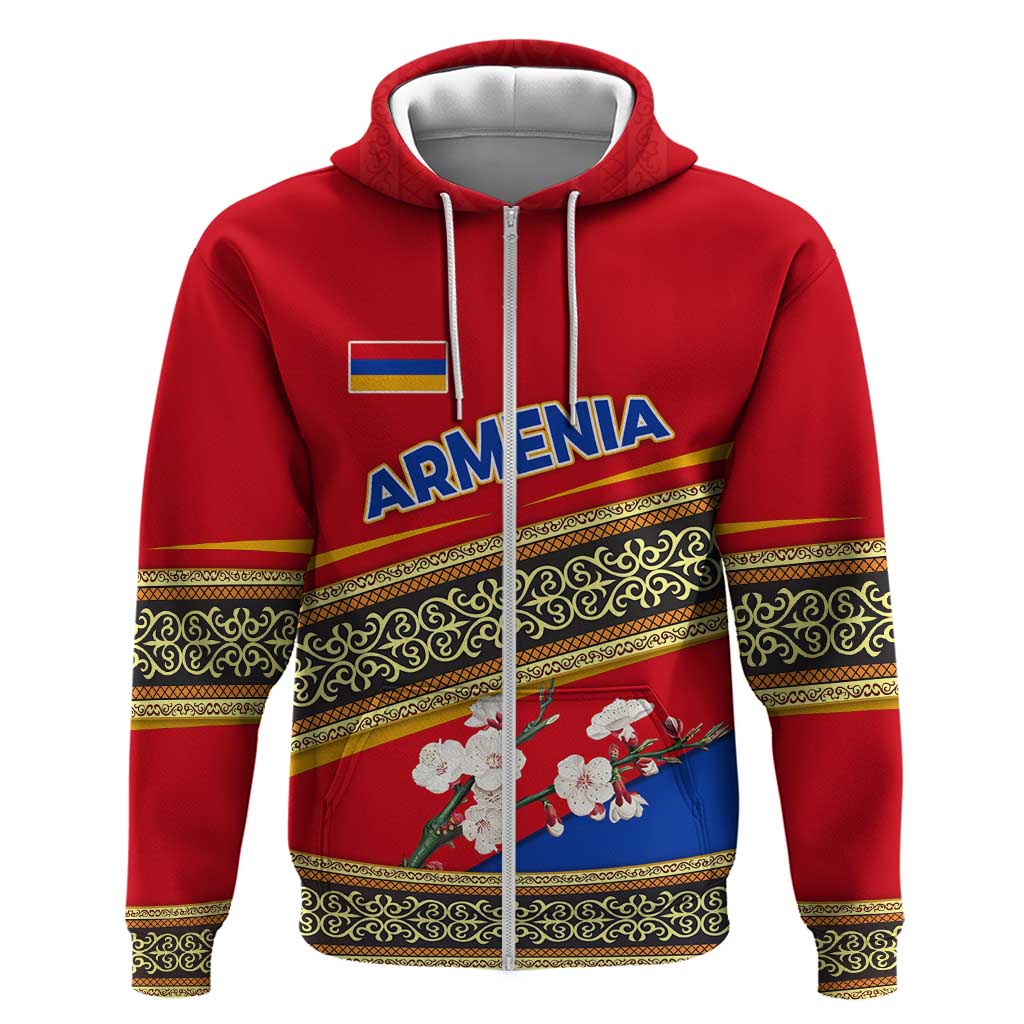 Armenia Traditional Pattern Zip Hoodie with Floral Motif and National Flag Design - Wonder Print Shop