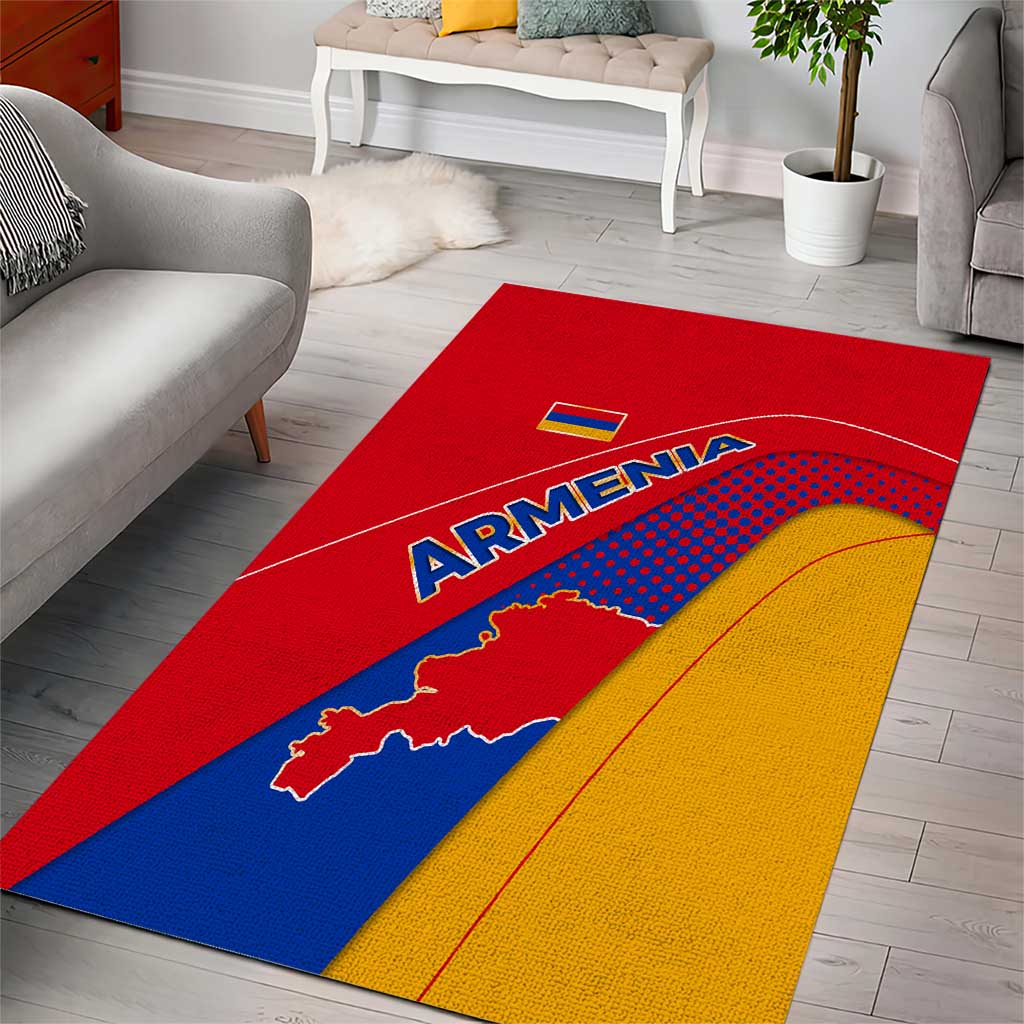 Armenia Flag Colors Area Rug with National Emblem and Map Design - Wonder Print Shop