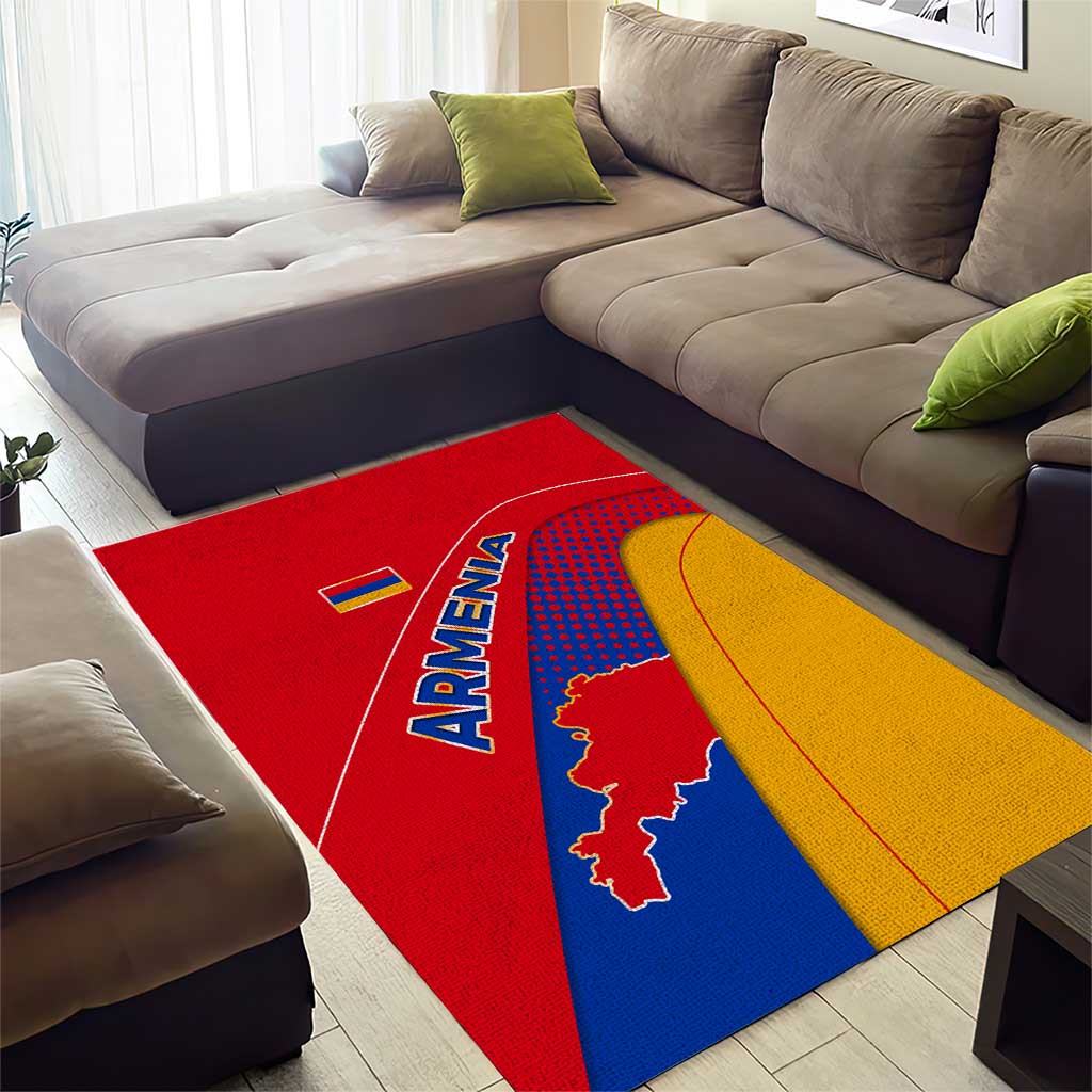 Armenia Flag Colors Area Rug with National Emblem and Map Design - Wonder Print Shop