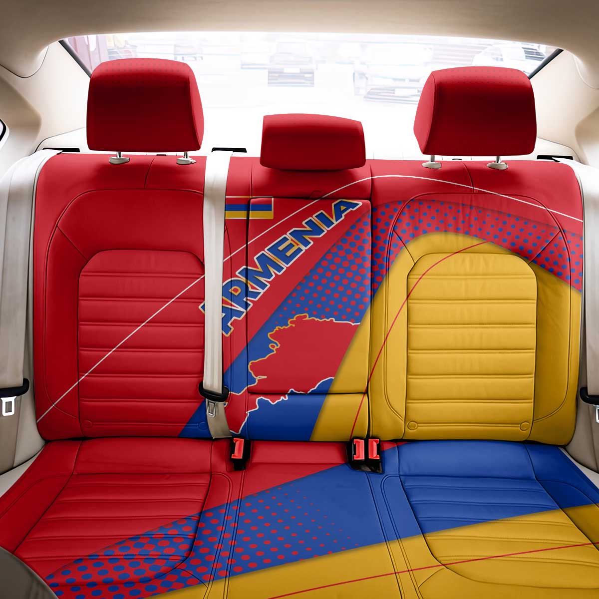 Armenia Flag Colors Back Car Seat Cover with National Emblem and Map Design - Wonder Print Shop