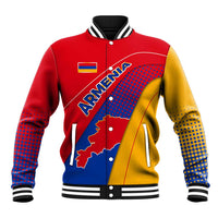 Armenia Flag Colors Baseball Jacket with National Emblem and Map Design - Wonder Print Shop