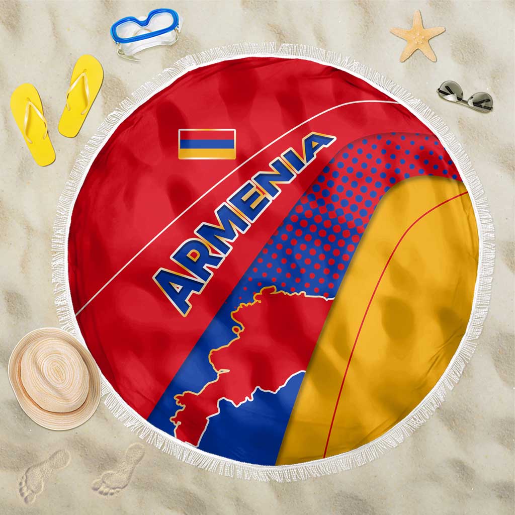 Armenia Flag Colors Beach Blanket with National Emblem and Map Design - Wonder Print Shop