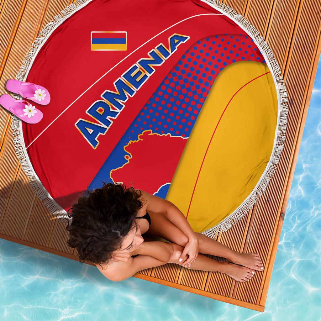 Armenia Flag Colors Beach Blanket with National Emblem and Map Design - Wonder Print Shop