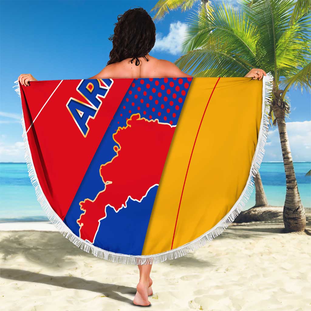 Armenia Flag Colors Beach Blanket with National Emblem and Map Design - Wonder Print Shop