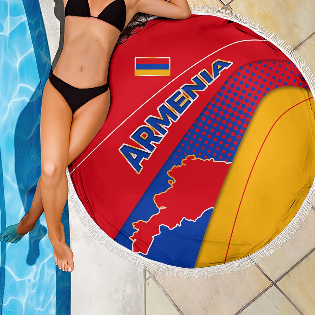Armenia Flag Colors Beach Blanket with National Emblem and Map Design - Wonder Print Shop