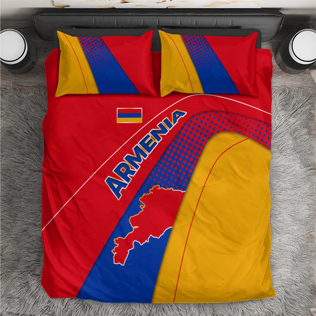 Armenia Flag Colors Bedding Set with National Emblem and Map Design - Wonder Print Shop